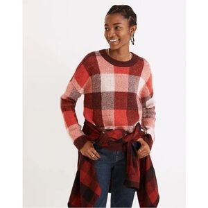 Madewell Heather Blush Fenimore Plaid Pullover Sweater Women's Sz XS Cozy Boxy